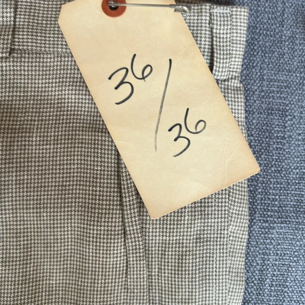 Polo Ralph Lauren Dress Pants Mens 36x36 Tan Houndstooth Pleated Straight Leg